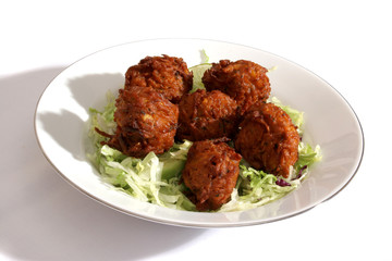 Six large Indian onion bhajis