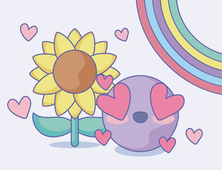 cute sunflower and in love emoji over pink background