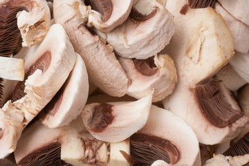 Sliced raw mushrooms ready for cooking