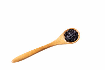 Natural black salt of Hawaii on white background