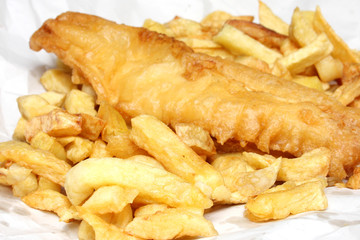 Fish and Chips from an English Fish and Chips shop - obrazy, fototapety, plakaty