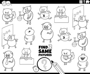 find two same pig characters color book page