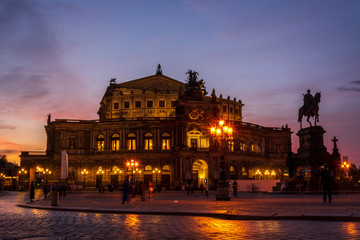 DRESDEN, GERMANY - June 15, 2019: Famous opera house Semperoper in Dresden after a concert after sunset