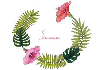 Hibiscus, plant wreath painted photonically