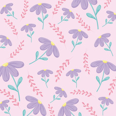 Floral pink background with purple flowers, colorful design