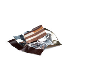 Chocolate candy isolated on white background.Copy space
