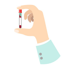 Hand holding a test tube with blood probe vector.