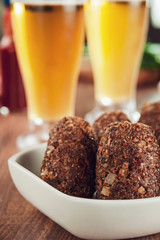 Brazilian appetiser kibbeh (Middle Eastern minced meat and bulghur fried snack)