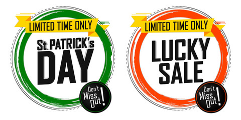 St. Patrick’s Day, set sale banners design template, discount badge collection, vector illustration