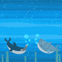 Obraz na płótnie Canvas Happy cartoon underwater scene with swimming coral reef fishes illustration