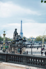 Fototapeta na wymiar view on Eiffel tower Paris from square full of tourists