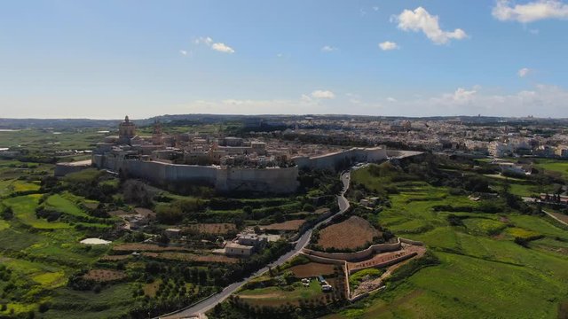 Aerial view over the historic city of Mdina in Malta - aerial photography