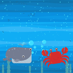 Fototapeta na wymiar cheerful cartoon underwater scene with swimming coral reef fishes illustration