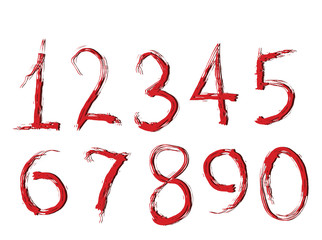 Bloody numbers, illustration, vector on white background.