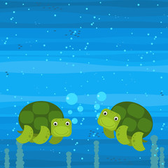 cheerful cartoon underwater scene with swimming coral reef fishes illustration