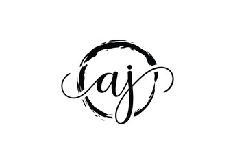 A and J Initial handwriting logo design with brush circle. handwritten logo for fashion, team, wedding, luxury logo.