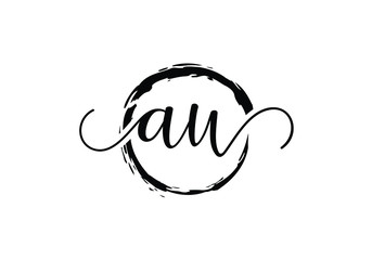 A and U Initial handwriting logo design with brush circle. handwritten logo for fashion, team, wedding, luxury logo.