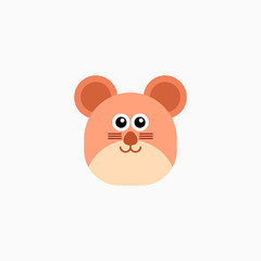 Obraz premium Vector Flat mouse's face isolated. Cartoon style illustration. Animal's head logo. Object for web, poster, banner, print design. Advertisement decoration element