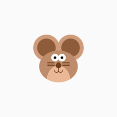 Vector Flat mouse's face isolated. Cartoon style illustration. Animal's head logo. Object for web, poster, banner, print design. Advertisement decoration element