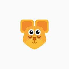 Vector Flat mouse's face isolated. Cartoon style illustration. Animal's head logo. Object for web, poster, banner, print design. Advertisement decoration element