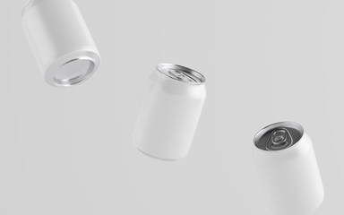 8 oz. / 250ml Stubby Aluminium Beverage Can Mockup - Multiple Floating Cans. Blank Label.  3D Illustration