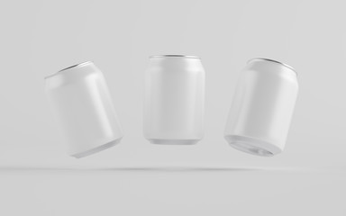 8 oz. / 250ml Stubby Aluminium Beverage Can Mockup - Three Cans. Blank Label.  3D Illustration
