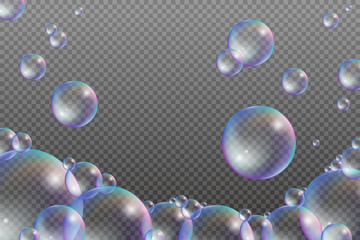 Set of water bubbles with rainbow reflections