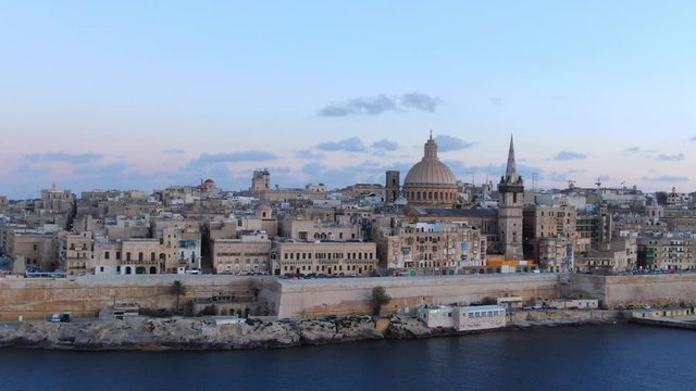 Valletta in the evening the capital city of Malta - aerial photography