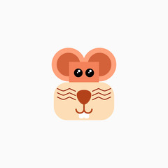 Vector Flat Rat's face isolated. Cartoon style illustration. Mouse, Animal's head logo. Object for web, poster, banner, print design. Advertisement decoration element