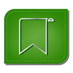Bookmark sign. Silver gradient line icon with dark green shadow at ecological patched green leaf. Illustration.