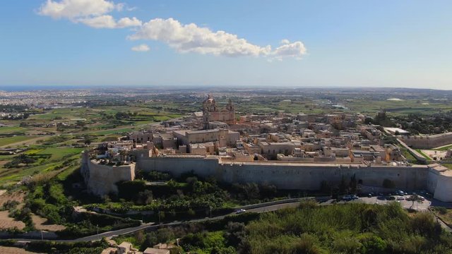 The famous medieval hilltop village of Medina in Malta - aerial photography