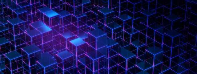 Obraz premium Blue pink neon square,Abstract background,Retro style,3d rendering.