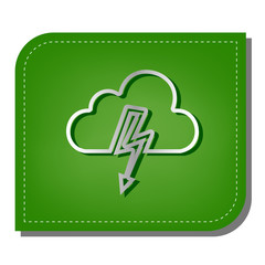 Storm icon. Silver gradient line icon with dark green shadow at ecological patched green leaf. Illustration.
