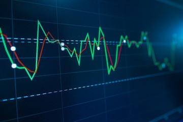 Blue Stock Exchange Market trading graph on screen monitor for economic and financial investment. Business analysis chart display. Stock invest infomation.