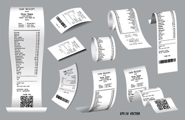 Naklejka premium set of register sale receipt or cash receipt printed on white paper concept. eps 10 vector, easy to modify