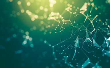 Abstract background. Molecules technology with polygonal shapes, connecting dots and lines. Connection structure. Big data visualization.