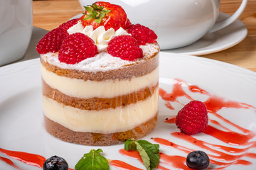 dessert with raspberries and fresh berries