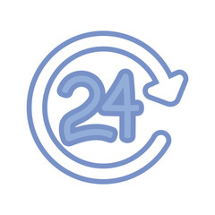 24 hours symbol icon, blue outline style