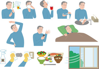 ウイルス感染予防するシニアの男性