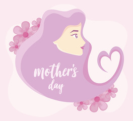happy mothers day design with profile woman with beautiful flowers