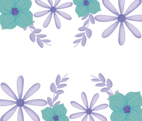 green and purple flowers over white background, colorful design
