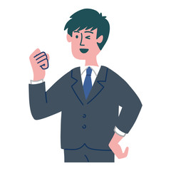 スーツ　男性　ガッツポーズ