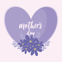 Happy mothers day design with heart and purple flowers