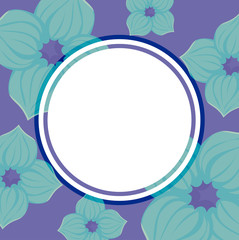 decorative circular frame over floral background with turquoise flowers