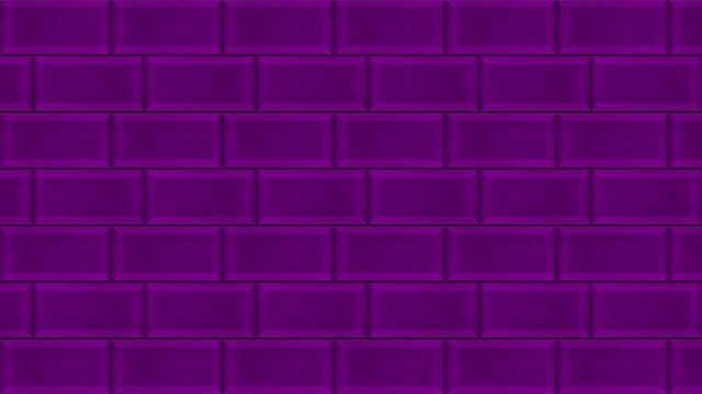 Purple quadrangular abstract background, motion graphics. Animation. Building of an abstract wall made of blue bricks on white concrete background.