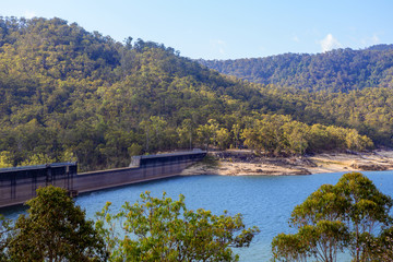 Low water level at the dam wall at Tinaroo Falls Dam in Queensland, Australia
