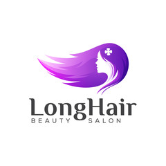 beauty long hair logo, woman hair salon gradient logo design