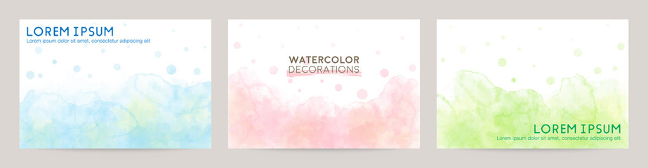 colorful watercolor vector background set: blue, pink, green