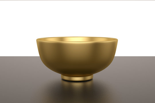 Gold Bowl Isolated On White Background. 3D Illustration.