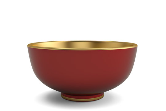 Gold Bowl Isolated On White Background. 3D Illustration.